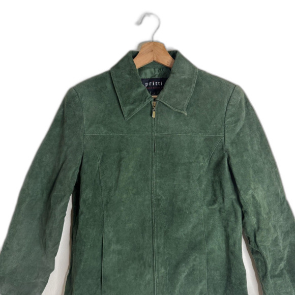 Pritti Suede Jacket Womens Medium Green Genuine Leather Full Zip Classic Lined - Picture 3 of 9